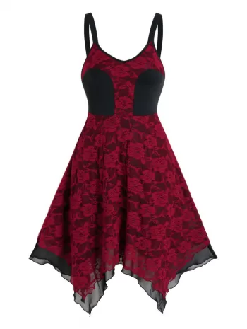 Floral Lace Layered Asymmetrical Cami Dress