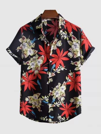 Floral Leaves Pattern Short Sleeves Shirt