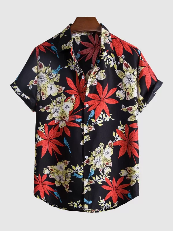 Floral Leaves Pattern Short Sleeves Shirt