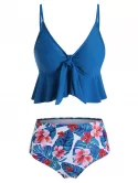 Floral Leaves Print Ruffles Tankini Set