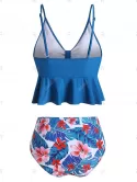Floral Leaves Print Ruffles Tankini Set
