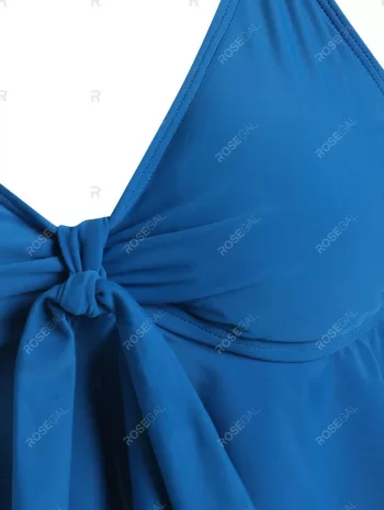 Floral Leaves Print Ruffles Tankini Set