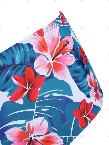Floral Leaves Print Ruffles Tankini Set