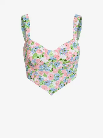 Floral Print Asymmetric Smocked Crop Top