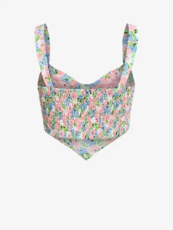 Floral Print Asymmetric Smocked Crop Top