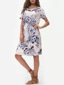 Floral Print Cowl Neck Drawstring Dress