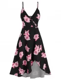 Floral Print High Low Midi Surplice Dress
