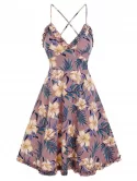 Floral Print Spaghetti Strap Ruffle Vacation Dress