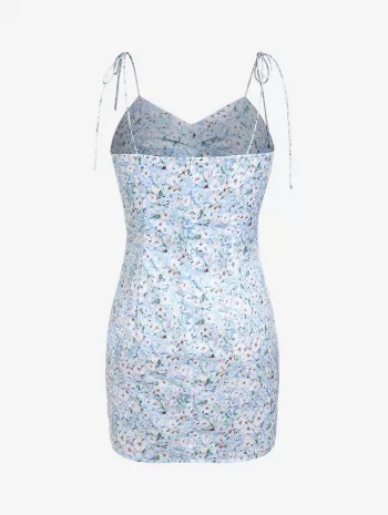 Floral Tie Shoulder Ruched Slinky Cami Dress