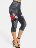Flower 3d Print Skinny Capri Jeggings