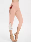 Flower Embroidered Lace Insert Capri Leggings