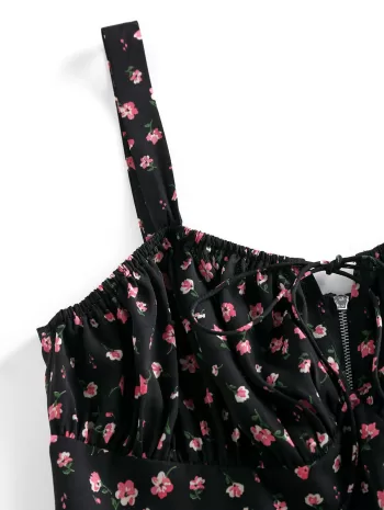 Flower Keyhole Back Zip Tank Top