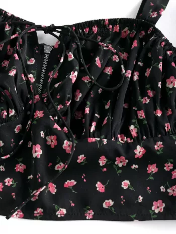 Flower Keyhole Back Zip Tank Top