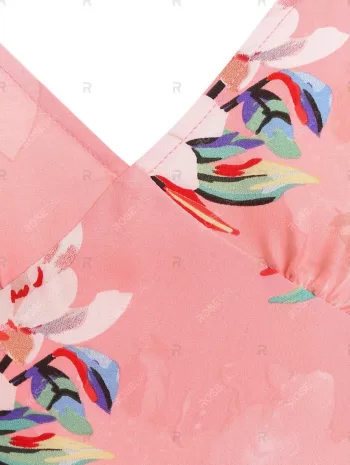 Flower Print Cinch Tie Strap Flare Dress