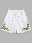 Flower Print Drawstring Sweat Shorts