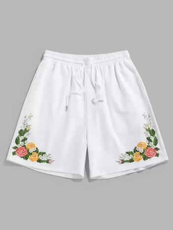 Flower Print Drawstring Sweat Shorts