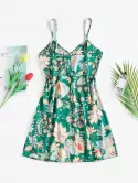 Flower Print Slit Cami Mini Dress
