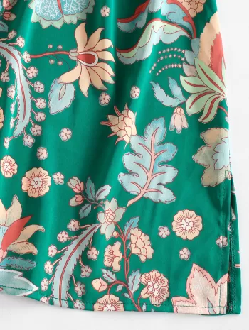 Flower Print Slit Cami Mini Dress
