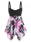 Flower Print Twisted Handkerchief Tankini Swimwear