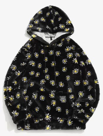 Fluffy Daisy Pattern Hoodie