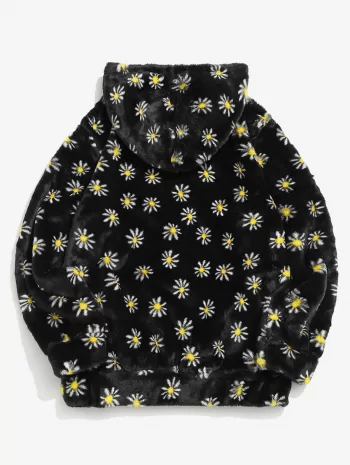 Fluffy Daisy Pattern Hoodie