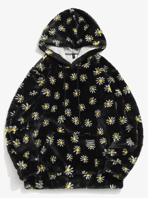 Fluffy Daisy Pattern Hoodie