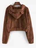 Fluffy Hooded Ear Zip Teddy Jacket