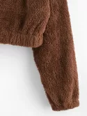 Fluffy Hooded Ear Zip Teddy Jacket