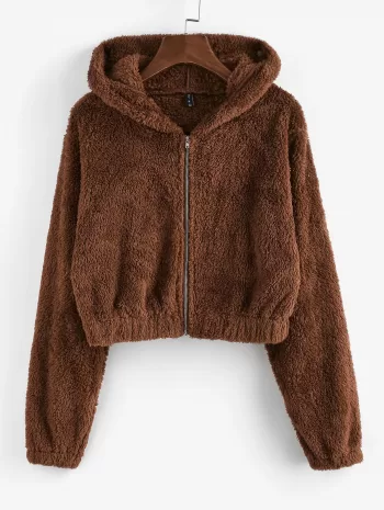 Fluffy Hooded Ear Zip Teddy Jacket