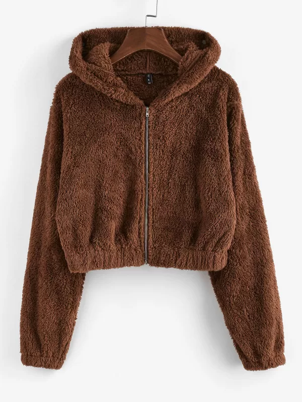 Fluffy Hooded Ear Zip Teddy Jacket
