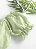 Frilled Puff Sleeve Off Shoulder Crop Blouse