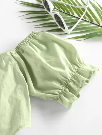 Frilled Puff Sleeve Off Shoulder Crop Blouse