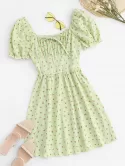 Gingham Fruit Print Puff Sleeve Milkmaid Dress