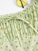 Gingham Fruit Print Puff Sleeve Milkmaid Dress
