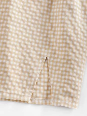 Gingham Puff Sleeve Smocked Two Piece Skirt Set