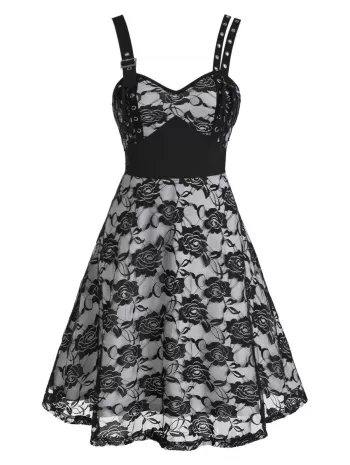 Grommet Flower Lace Empire Waist Dress