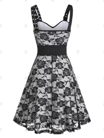 Grommet Flower Lace Empire Waist Dress