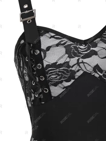 Grommet Flower Lace Empire Waist Dress