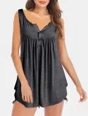 Half Button Round Neck Tank Top