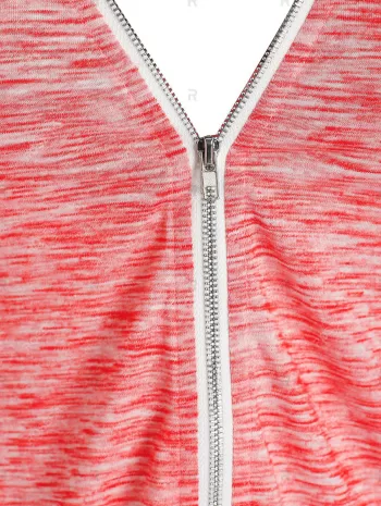 Half Zip Flower Embellished Side Slit Heathered Tank Top