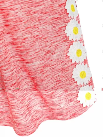 Half Zip Flower Embellished Side Slit Heathered Tank Top