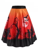 Halloween Bat Moon Print Midi Skirt