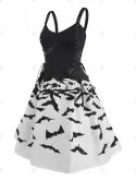 Halloween Bat Print Sweetheart Lace Up Dress