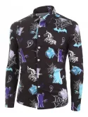 Halloween Pumpkin Unicorn Ghost Print Button Up Long Sleeve Shirt
