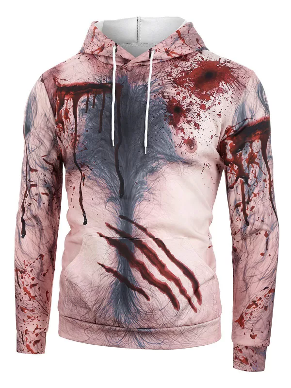 Halloween Scratch Print Front Pocket Drawstring Hoodie