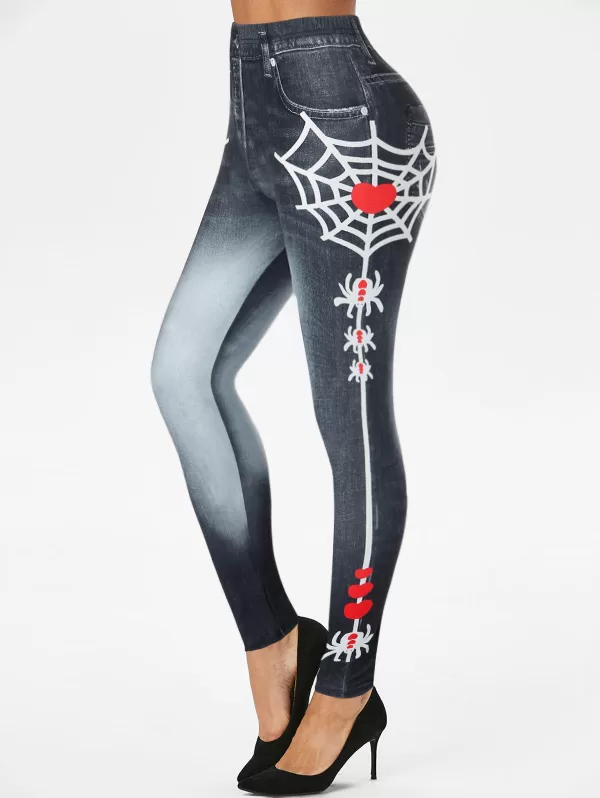 Halloween Spider Web Heart 3d Print Skinny Jeggings