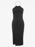 Halter Chain Slit Backless Bodycon Dress