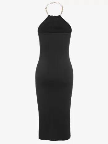 Halter Chain Slit Backless Bodycon Dress