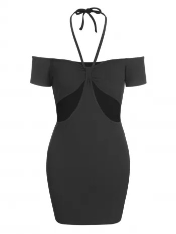 Halter Cutout Knotted Slinky Dress