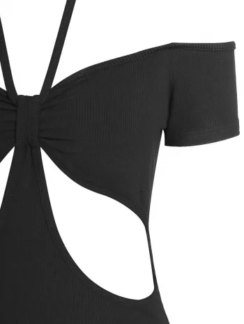 Halter Cutout Knotted Slinky Dress